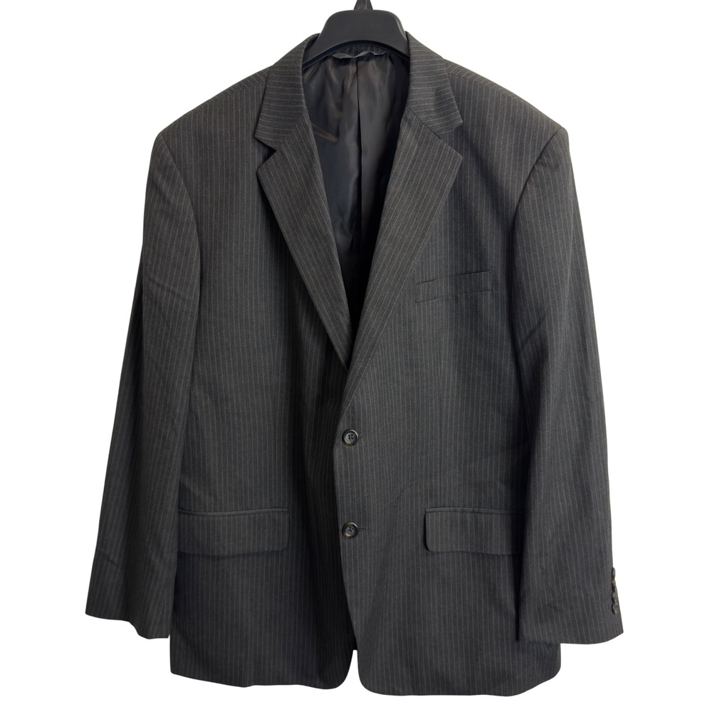 Merona Mens Pinstripe Suit Jacket Blazer Charcoal Gray 2 Button Size 48 Reg